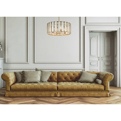 Pendant Light, Drum Shade in Capiz Shell with Natural Aged Brass Finish