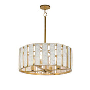 Pendant Light, Drum Shade in Capiz Shell with Natural Aged Brass Finish