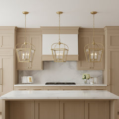Pendant Light, Satin Brass Finish with Glass Shade