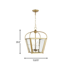 Pendant Light, Satin Brass Finish with Glass Shade