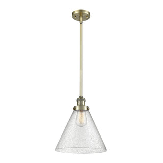 Pendant Light, Seeded Glass Shade in Antique Brass