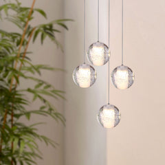 Pendant Light, Solid Crystal Sphere with Integrated LED, Clear and Nickel