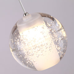Pendant Light, Solid Crystal Sphere with Integrated LED, Clear and Nickel