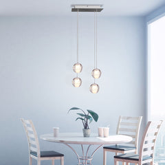 Pendant Light, Solid Crystal Sphere with Integrated LED, Clear and Nickel