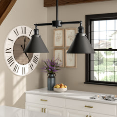 Pendant Light with 2 Lights in Matte Black Metal