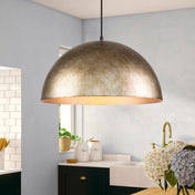 Pendant Light with 3 Lights and Hand Distressed Metal Dome Shade
