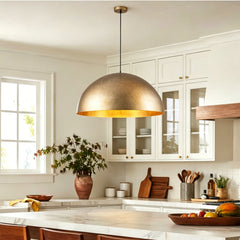 Pendant Light with 3 Lights and Hand Distressed Metal Dome Shade