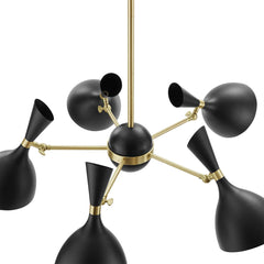 Pendant Light with 5 Black Metal Shades and Satin Brass Ring