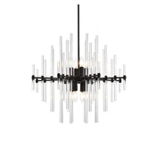 Pendant Light with 8 Lights and Clear Crystal Rods in Black