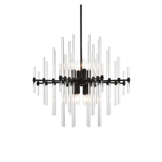 Pendant Light with 8 Lights and Clear Crystal Rods in Black