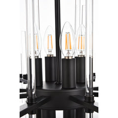 Pendant Light with 8 Lights and Clear Crystal Rods in Black