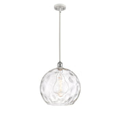 Pendant Light with Clear Hammered Glass Shade, White and Polished Chrome
