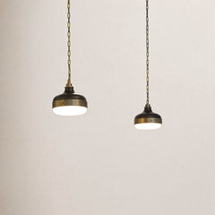 Pendant Light with Frosted Glass Shade in Dark Antique Brass and Matte Black