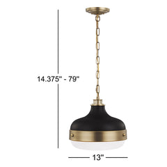 Pendant Light with Frosted Glass Shade in Dark Antique Brass and Matte Black