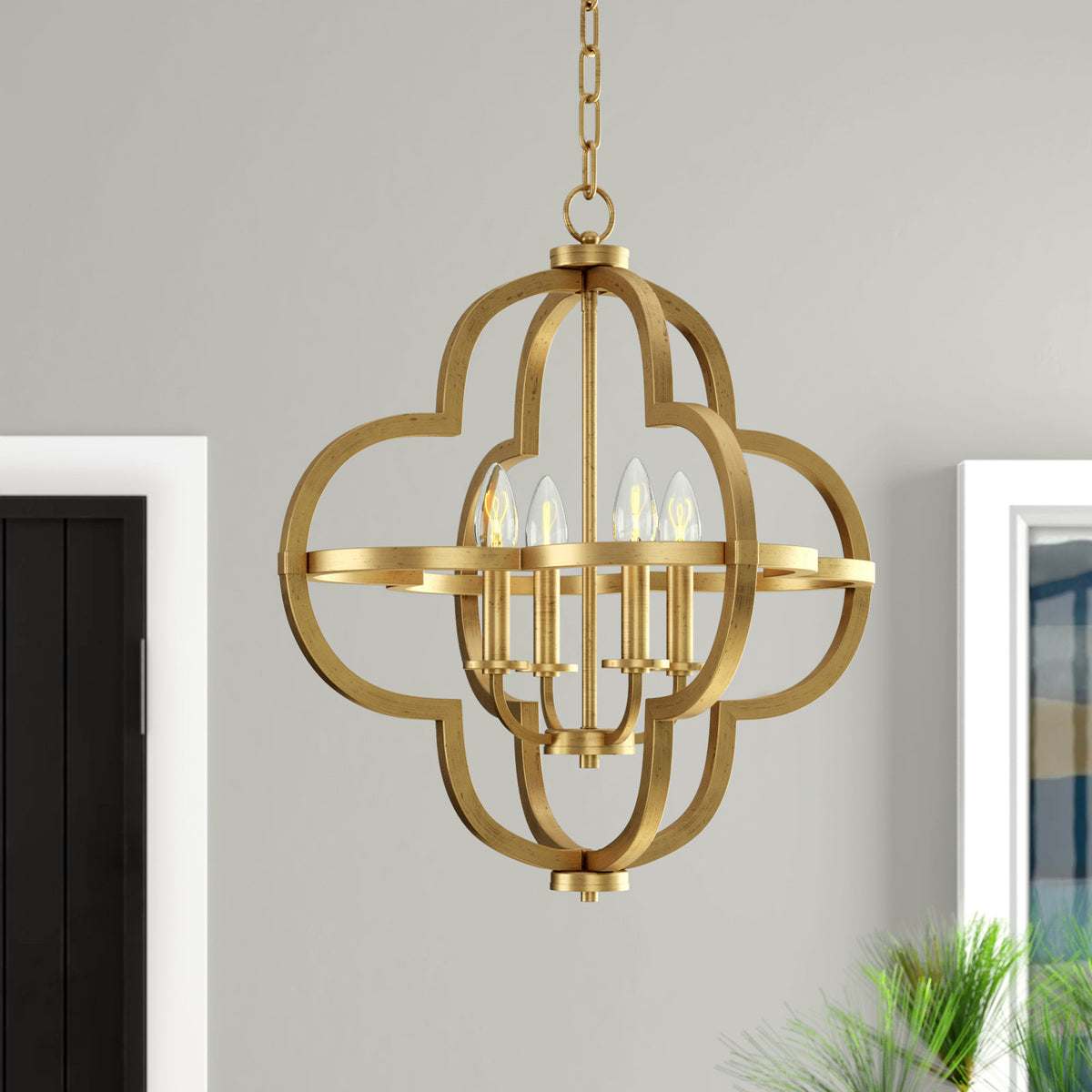 Pendant Light with Gold Metal Quatrefoil Shade, 4 Lights
