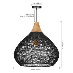 Pendant Light with Hand-Woven Rattan Dome Shade in Black