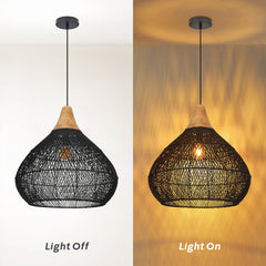 Pendant Light with Hand-Woven Rattan Dome Shade in Black