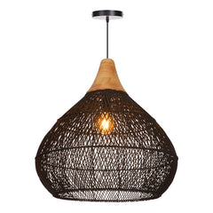 Pendant Light with Hand-Woven Rattan Dome Shade in Black