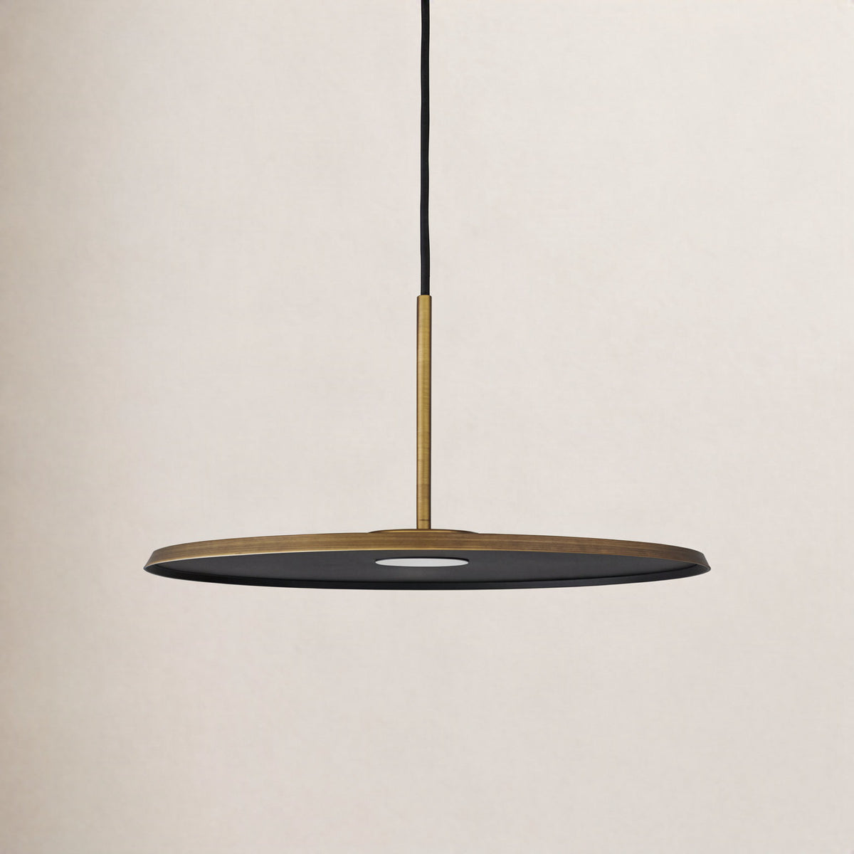 Pendant Light with Integrated LED Disc Shade in Antique Brass