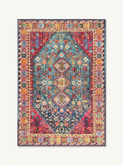 Pennine rug | the whole rug flat, teal centre field with red corners