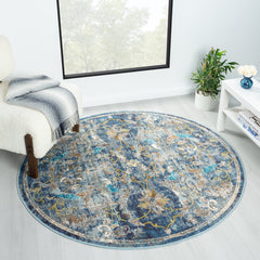 Performance Area Rug, Round 7 ft 6 in with Floral Pattern