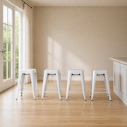 Scale | all four stools against a full window in the flax dining room, true size