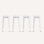 Side | true side profile of all four stools showing the tapered legs and footrest rails