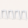 Studio | all four stools at a true three-quarter studio angle, seat depth and X-brace both reading