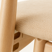 Closer | woven oatmeal fabric seat texture and rubberwood grain