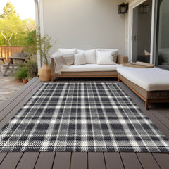 Plaid Area Rug, 8 ft x 10 ft, Black Polyester
