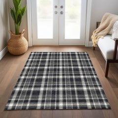 Plaid Area Rug, 8 ft x 10 ft, Black Polyester