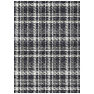 Plaid Area Rug, 8 ft x 10 ft, Black Polyester