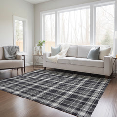 Plaid Area Rug, 8 ft x 10 ft, Black Polyester