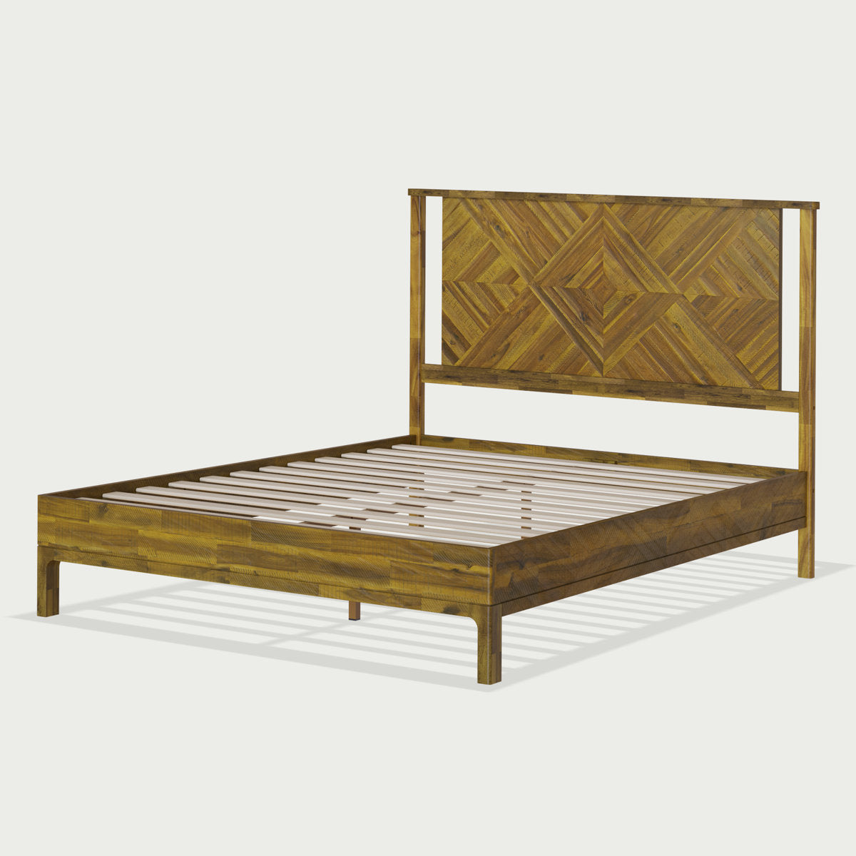 Platform Bed Frame, Queen, Solid Acacia Wood in Rustic Brown