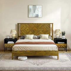 Platform Bed Frame, Queen, Solid Acacia Wood in Rustic Brown