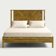 Platform Bed Frame, Queen, Solid Acacia Wood in Rustic Brown