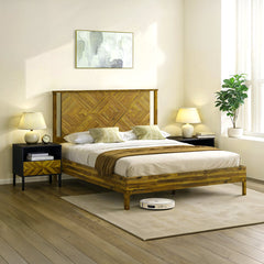 Platform Bed Frame, Queen, Solid Acacia Wood in Rustic Brown