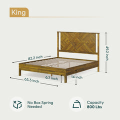 Platform Bed Frame, Queen, Solid Acacia Wood in Rustic Brown