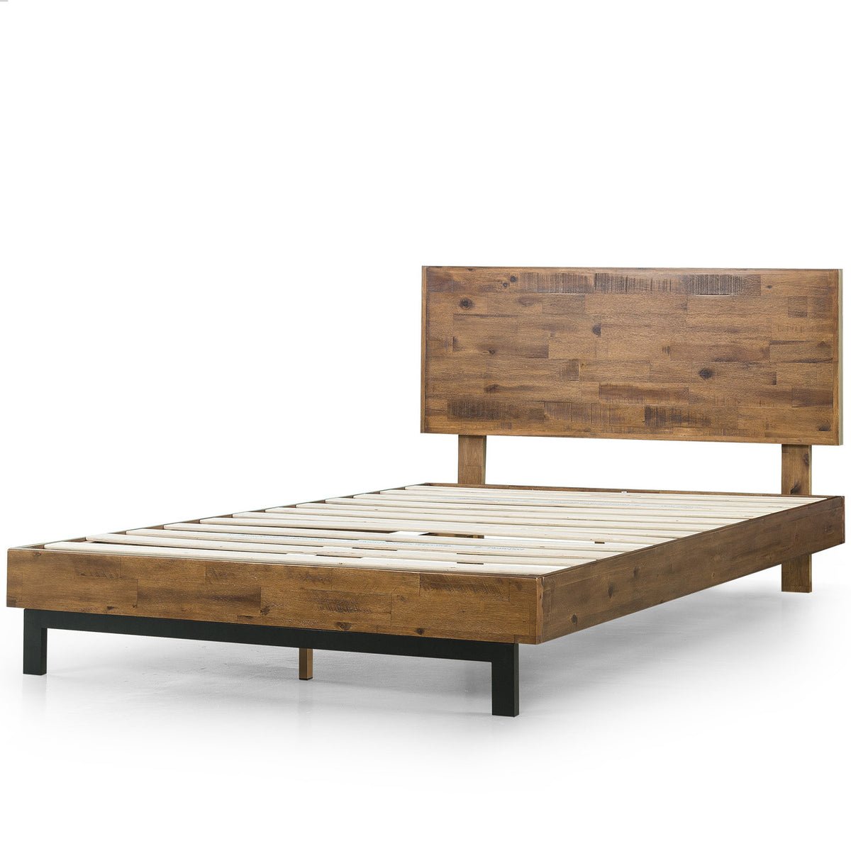 Platform Bed Frame, Queen, Solid Wood with Adjustable Headboard