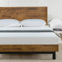 Platform Bed Frame, Queen, Solid Wood with Adjustable Headboard