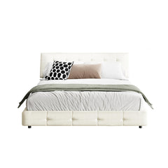 Platform Bed, King, Beige Linen with Bookcase Headboard