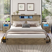 Platform Bed, King Size, Rustic Oak with LED Lighting