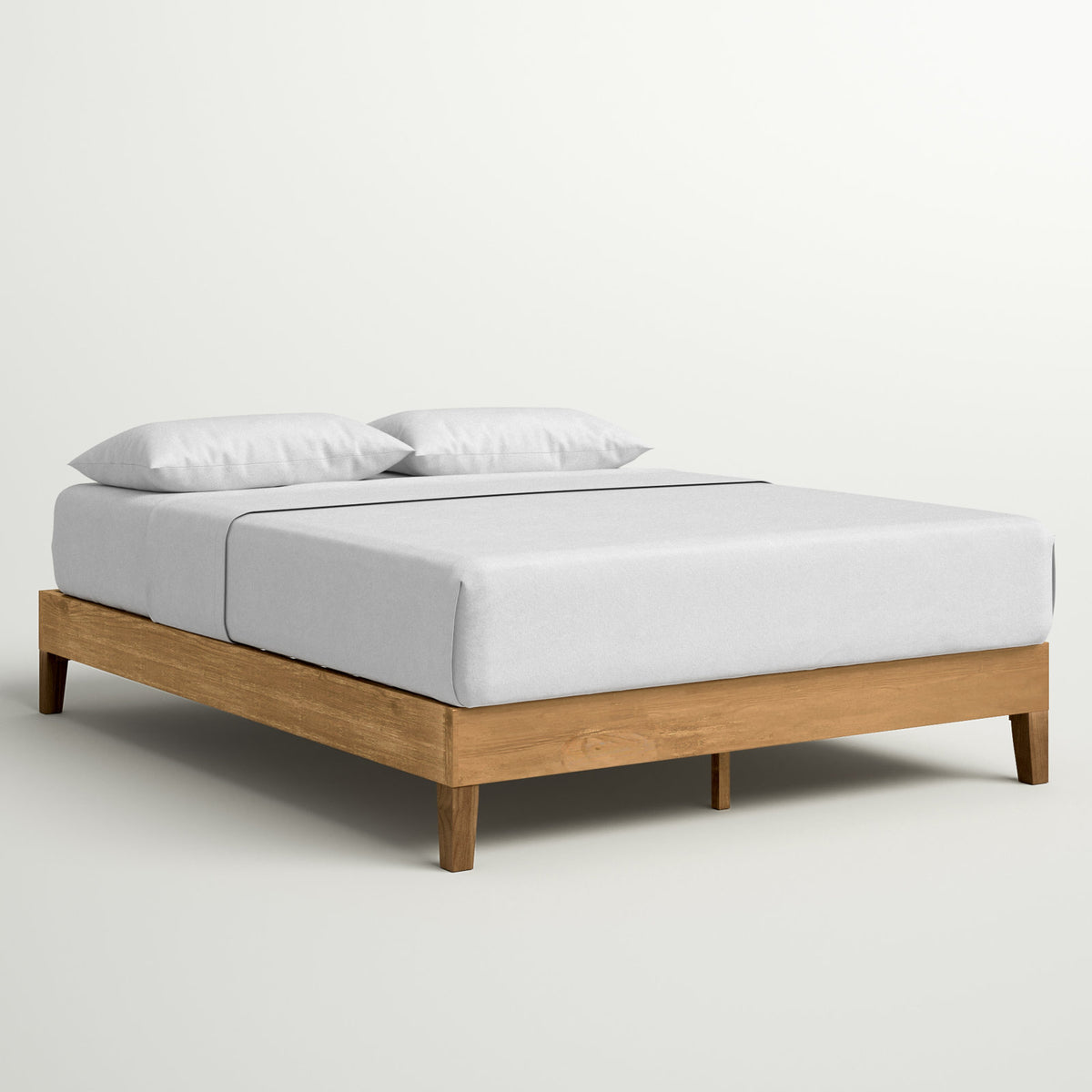 Platform Bed, King, Solid Pine Wood Frame in Natural