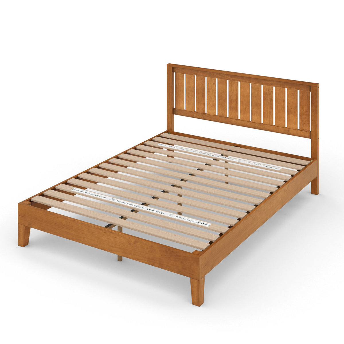 Platform Bed, Queen, Brown Solid Wood and Metal with Slat Kit