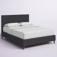 Platform Bed, Queen, Dark Gray Polyester Upholstery with Rubberwood Frame