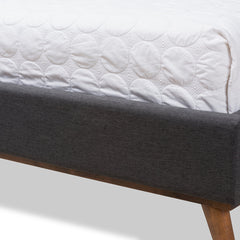 Platform Bed, Queen, Dark Gray Polyester Upholstery with Rubberwood Frame
