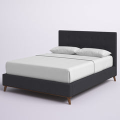 Platform Bed, Queen, Dark Gray Polyester Upholstery with Rubberwood Frame
