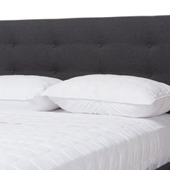 Platform Bed, Queen, Dark Gray Polyester Upholstery with Rubberwood Frame