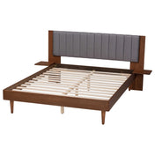 Platform Bed, Queen, Gray Upholstered Headboard with Built-In Shelves