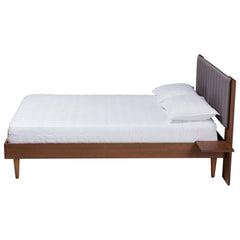 Platform Bed, Queen, Gray Upholstered Headboard with Built-In Shelves